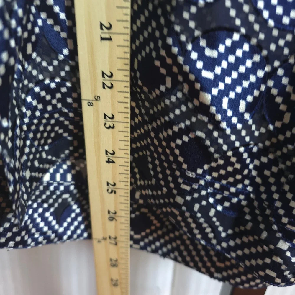 Tory Burch Size 2 Gwenna‎ Normandy Blue Semi-Sheer Silk Blend Tunic Blouse Boho